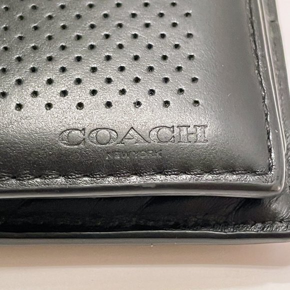 Coach New York Black Perforated Leather Bifold Wallet & Removable Compact Wallet - Picture 4 of 14
